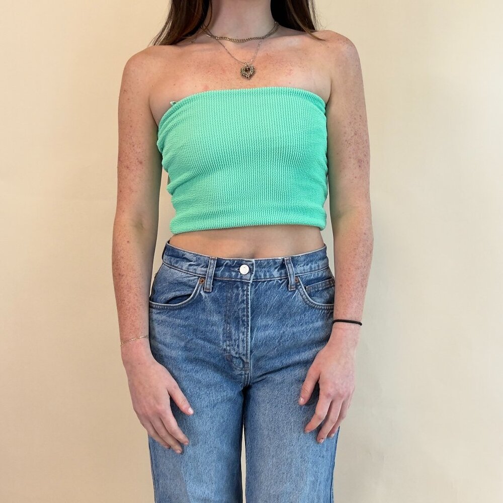 Steve Madden Mint Green Ribbed Strapless Crop Top